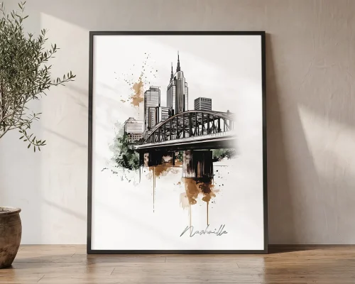 Nashville Skyline Drawing — Watercolor Wall Art Print | ArtPrintsVicky