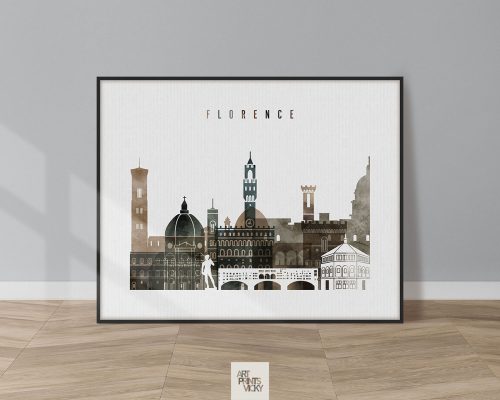 Art print featuring a silhouette cityscape of Florence with notable buildings and structures.