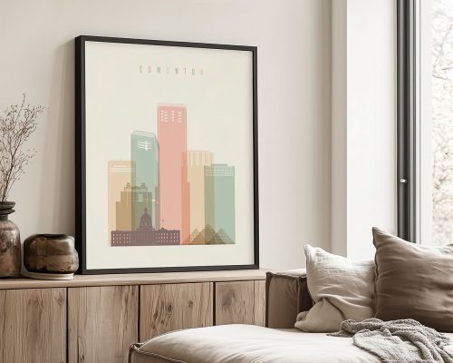 Edmonton art print skyline pastel cream