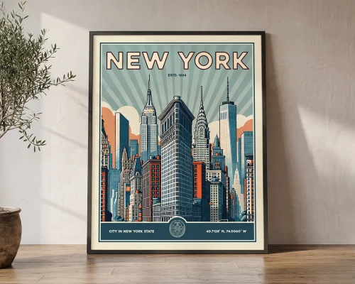 New York City Retro Travel Poster Wall Art Print | ArtPrintsVicky