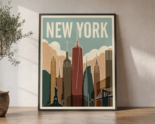 New York Retro Skyline Wall Art Print | ArtPrintsVicky