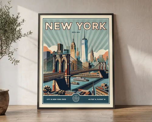 New York Retro Travel Poster Wall Art Print | ArtPrintsVicky