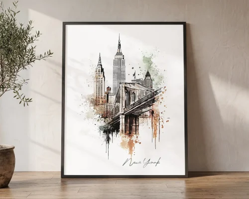 New York Skyline Drawing — Watercolor Wall Art | ArtPrintsVicky