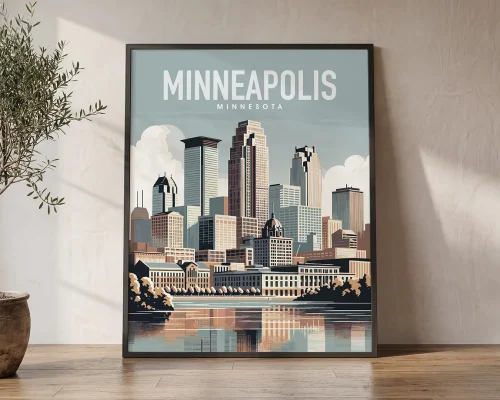 North Star City Minneapolis in Travel Art Style | ArtPrintsVicky