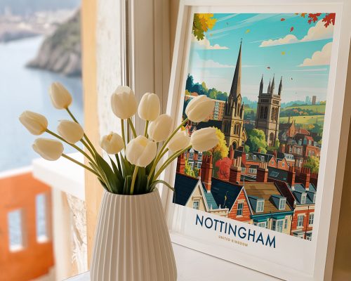 Alternative view of Nottingham England Skyline Travel Print