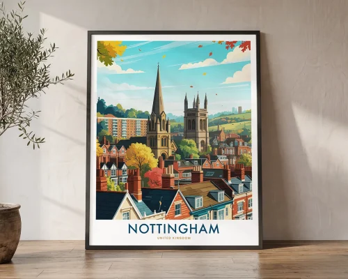Nottingham England Skyline Travel Print | ArtPrintsVicky