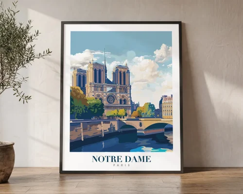 Paris Notre Dame Travel Poster — Vintage Wall Art Print | ArtPrintsVicky
