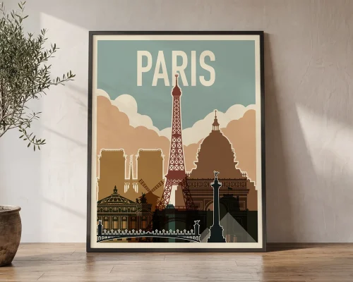 Paris Retro Skyline Wall Art Print | ArtPrintsVicky