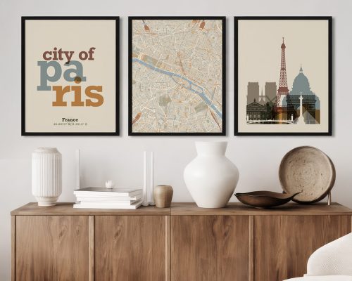Alternative view of Paris Wall Art Set of 3 Prints, Map, Skyline