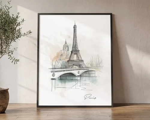 Paris Skyline Drawing — Soft Wall Art Print | ArtPrintsVicky