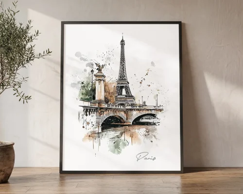 Paris Skyline Drawing — Watercolor Wall Art Print | ArtPrintsVicky
