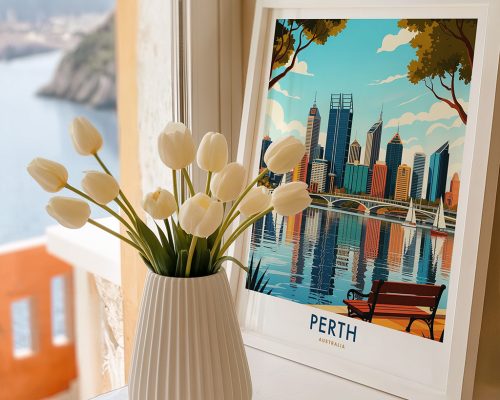 Alternative view of Perth Skyline Travel Print - Cityscape Poster