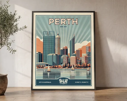 Perth Poster Inspired by Retro Travel Art | ArtPrintsVicky