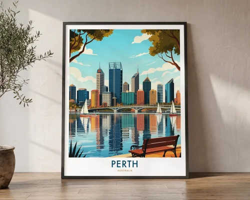 Perth Skyline Travel Print – Cityscape Poster | ArtPrintsVicky