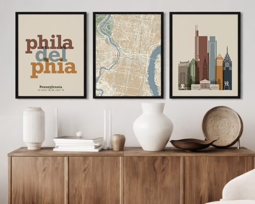 Alternative view of Philadelphia Wall Art Set of 3 Prints, Map, Skyline