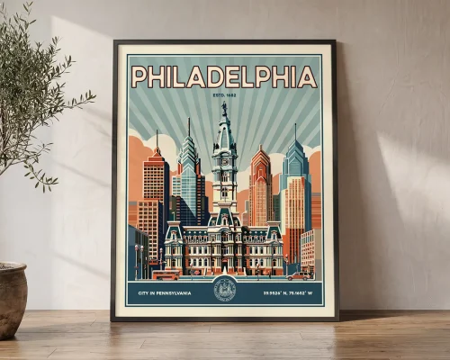 Philadelphia Travel Poster — Vintage Wall Art Print | ArtPrintsVicky