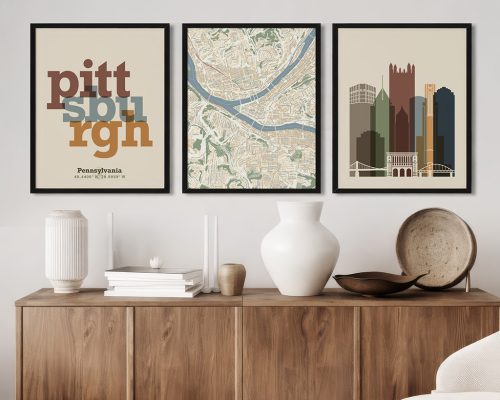 Alternative view of Pittsburgh Wall Art Set of 3 Prints, Map, Skyline