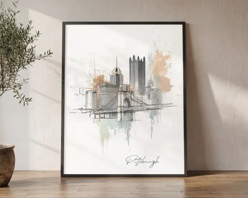 Pittsburgh Skyline Drawing Wall Art Print | ArtPrintsVicky