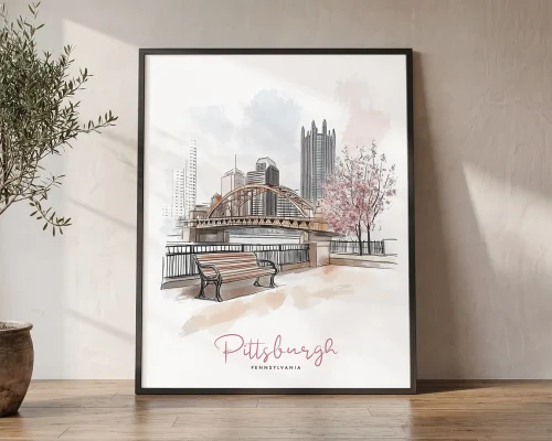 Pittsburgh Skyline Drawing — Sketch Wall Art Print | ArtPrintsVicky