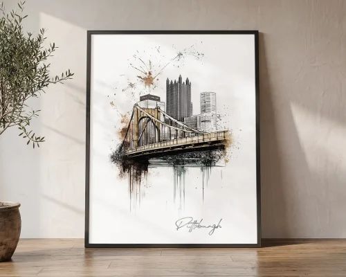Pittsburgh Skyline Drawing — Watercolor Wall Art | ArtPrintsVicky