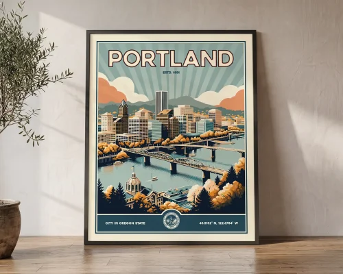 Portland Retro Travel Poster — Vintage Wall Art Print | ArtPrintsVicky
