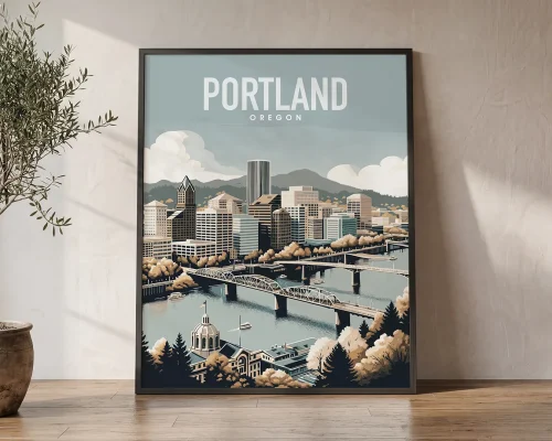 Portland Travel Poster — Vintage Wall Art Print | ArtPrintsVicky
