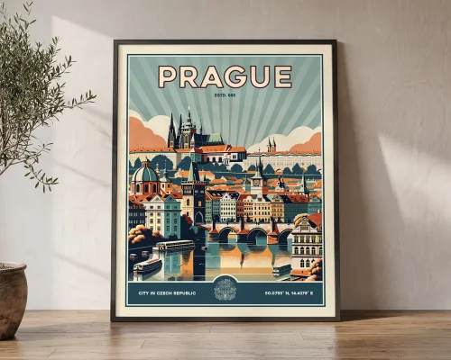 Prague Travel Poster — Vintage Wall Art Print | ArtPrintsVicky