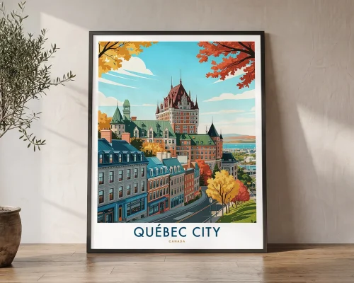 Quebec City Skyline Travel Poster | ArtPrintsVicky
