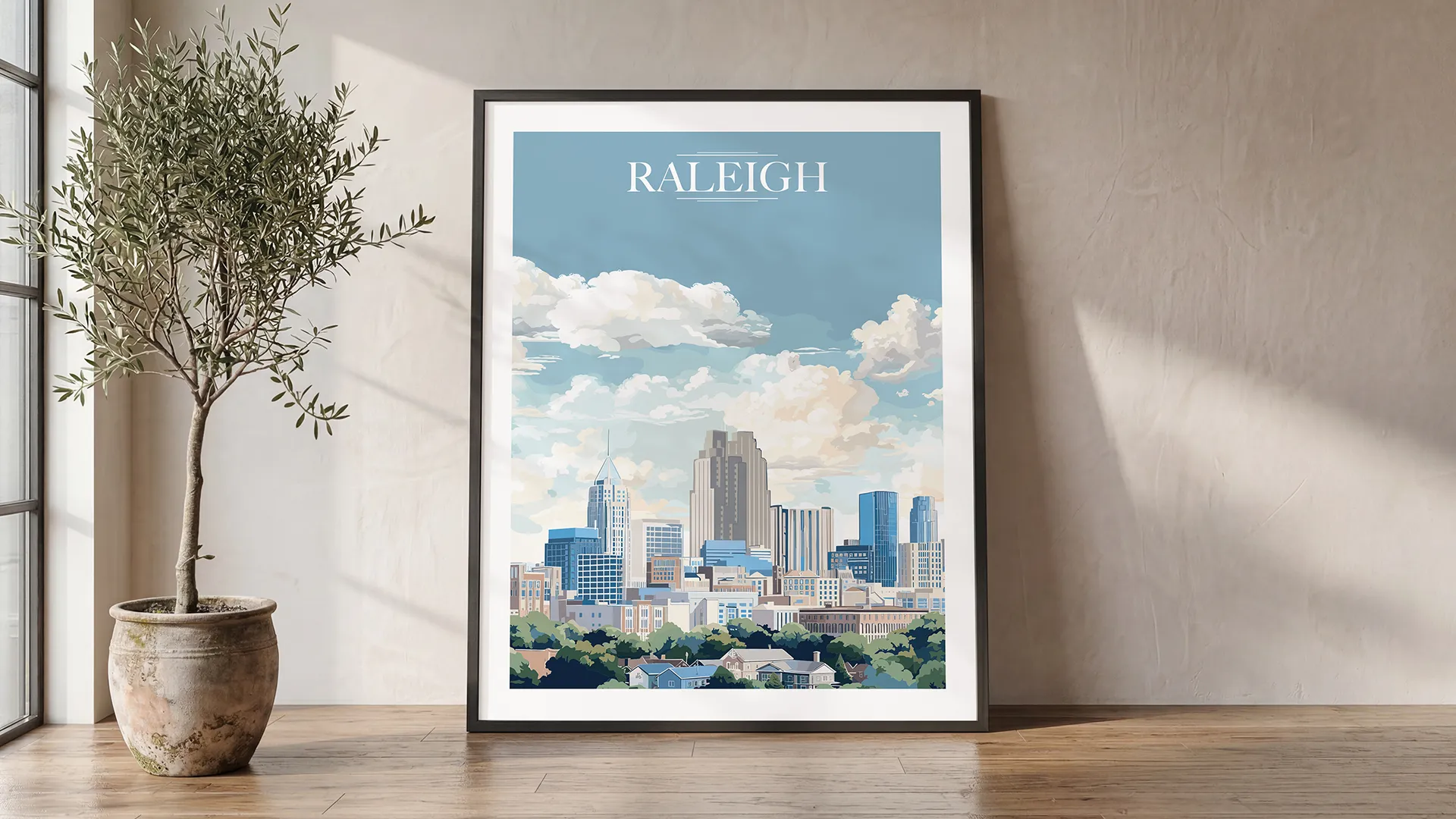 Raleigh Classic Cityscape Wall Art Prints | ArtPrintsVicky
