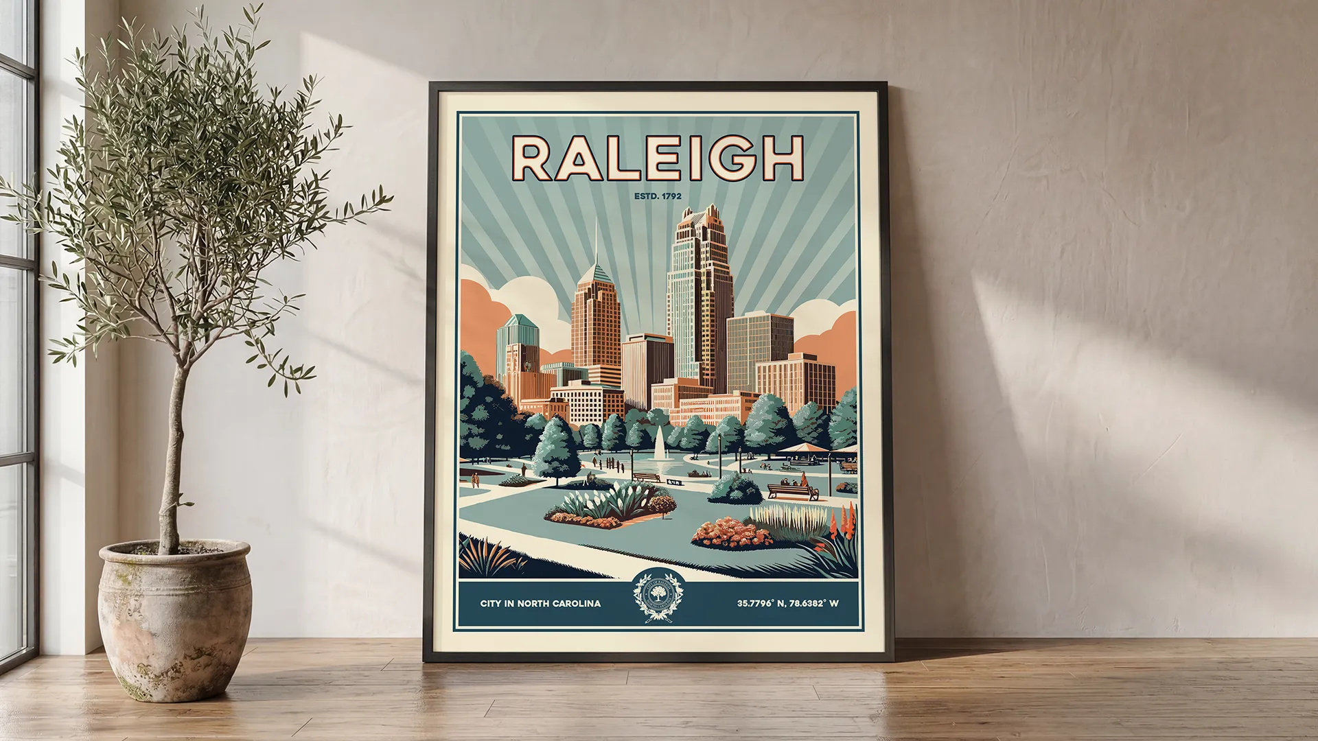 Raleigh Poster Inspired by Retro Travel Art | ArtPrintsVicky