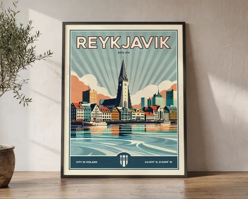 Reykjavik Travel Poster — Vintage Wall Art Print | ArtPrintsVicky