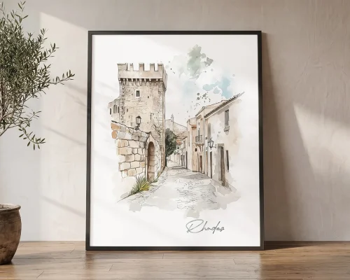 Rhodes Watercolor Drawing — Wall Art Print | ArtPrintsVicky
