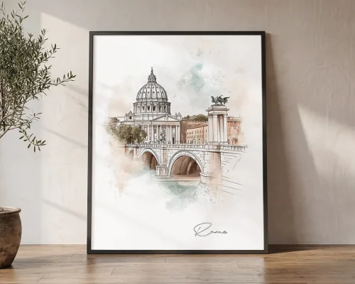 Rome Watercolor Drawing — Sketch Wall Art Print | ArtPrintsVicky