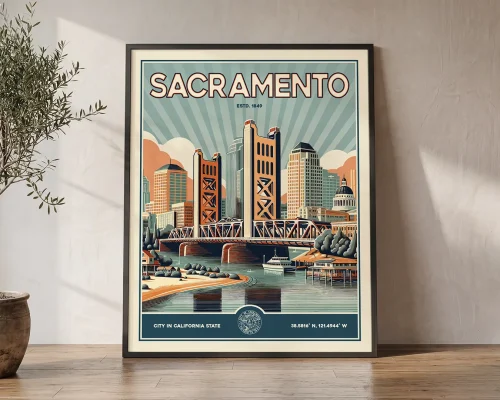 Sacramento Print Inspired by Retro Travel Art | ArtPrintsVicky