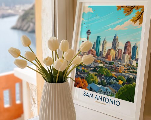 Alternative view of San Antonio TX Skyline Travel Poster