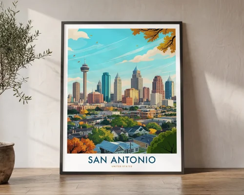 San Antonio Tx Skyline Travel Poster | ArtPrintsVicky