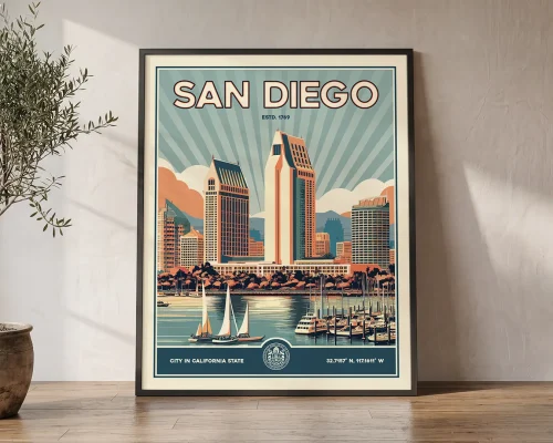 San Diego Vintage Travel Poster — Retro Wall Art Print | ArtPrintsVicky