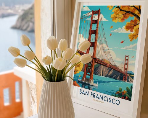 Alternative view of San Francisco Travel Poster Golden Gate Bridge Wall Art