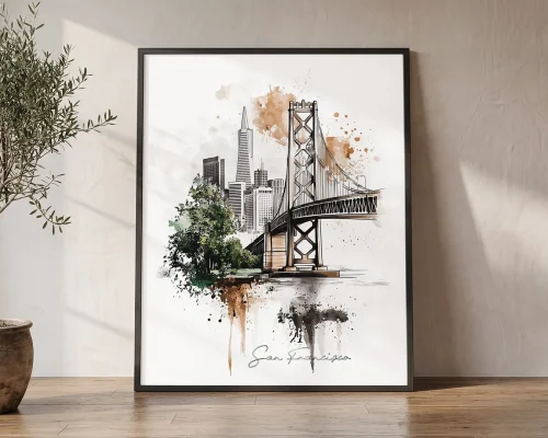 San Francisco Skyline Drawing — Watercolor Wall Art | ArtPrintsVicky