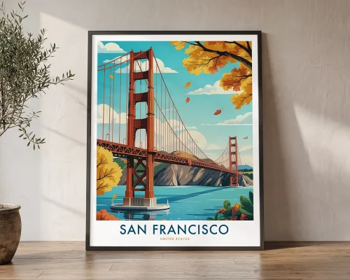 San Francisco Travel Poster — Golden Gate Bridge Wall Art | ArtPrintsVicky