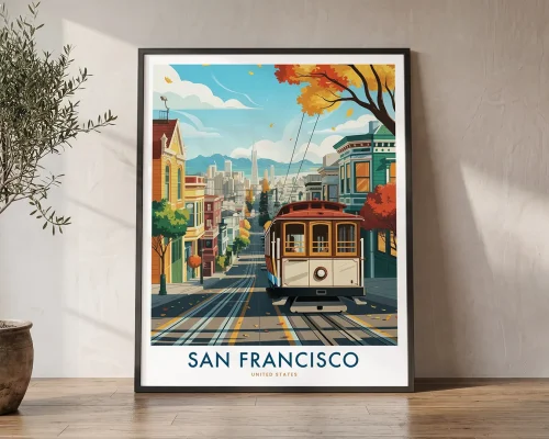 San Francisco Travel Poster — Vintage Cable Car Wall Art | ArtPrintsVicky