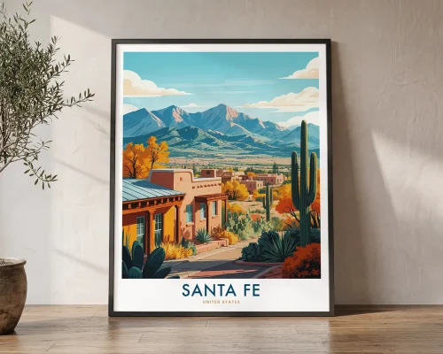 Santa Fe Adobe Print – Southwest Travel Poster | ArtPrintsVicky