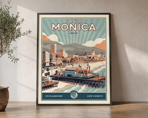 Santa Monica Poster Inspired by Retro Travel Art | ArtPrintsVicky
