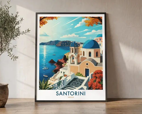 Santorini Travel Poster — Vintage Greece Wall Art | ArtPrintsVicky