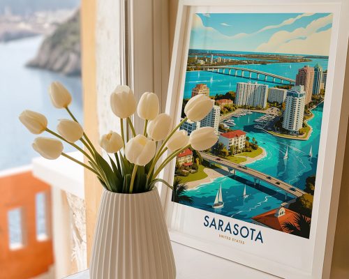 Alternative view of Sarasota FL Skyline Travel Poster