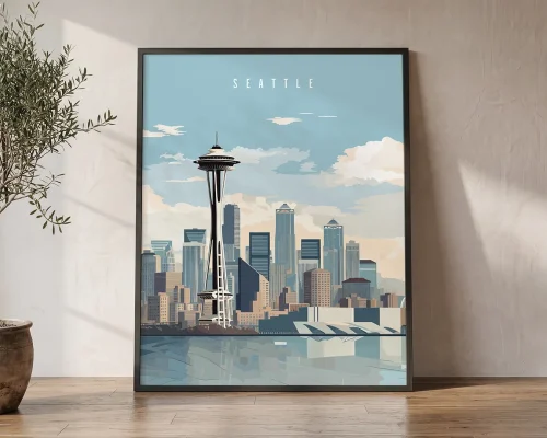 Seattle Classic Cityscape Travel Wall Art Prints | ArtPrintsVicky