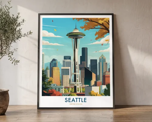 Seattle Travel Poster — Vintage Wall Art Print 1 | ArtPrintsVicky