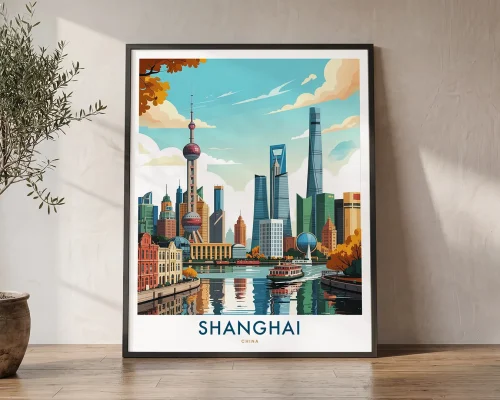 Shanghai Skyline Travel Poster | ArtPrintsVicky