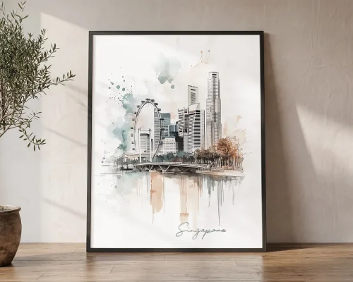 Singapore Skyline Drawing — Watercolor Wall Art | ArtPrintsVicky