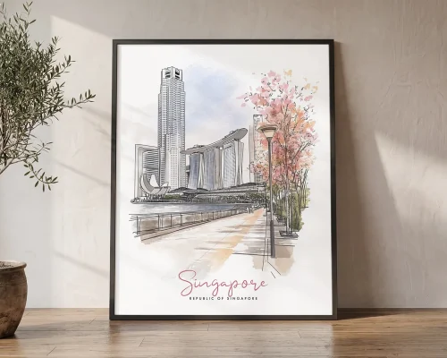 Singapore Wall Art Print — Watercolor Skyline | ArtPrintsVicky